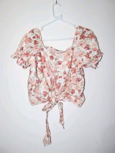 Floral Puff Sleeve Tie-Front Top