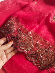 rich Red Embellished Saree with sequence work