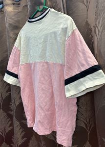Off white And Pink Down Shoulder Tshirt