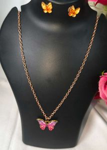Butterfly Combo Metal Necklace and Earrings