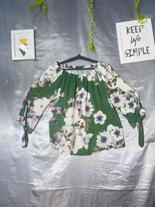 Green Floral Off-Shoulder Top