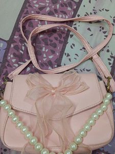 Cute Pink Bow &amp; Pearl Handbag