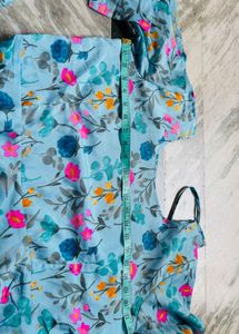 Light Blue Floral Anarkali Kurta