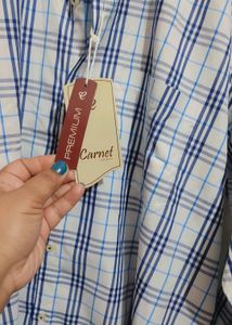 White Shirt Blue Lining Print Boy &amp; Men 48 Chest