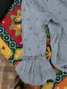 Light Blue Embroidered Kurti with Bell Sleeves