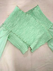 Mint Green Smocked Off-Shoulder Top
