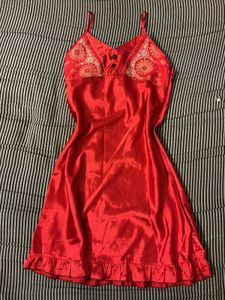 Satin Red  Lace Trim Dress