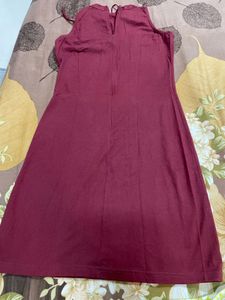 Maroon Fringed Sleeveless Dress