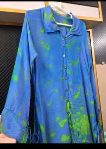 Blue &amp; Green Tie-Dye Shirt Dress