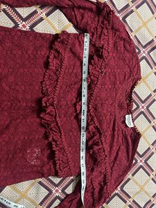 maroon Lace Ruffle Top
