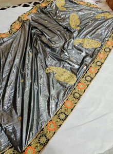 🇳🇿💫🎀Elegant Grey &amp; Orange Embellished Saree