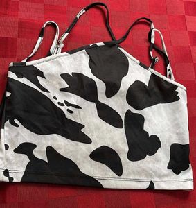Cow Print Halter Neck Crop Top