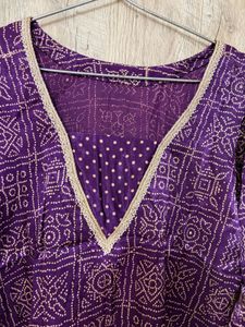 Vibrant Purple Bandhani Kurta Set with dupatta