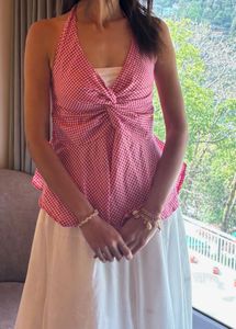 pink neck halter top