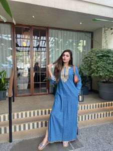 Denim Embroidered Maxi dress