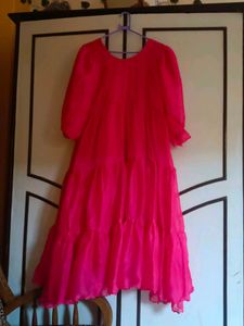 Stunning Pink Tiered Ethnic Gown