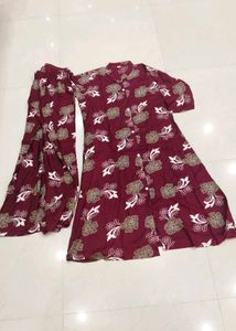 Maroon Floral Print Palazzo 2 piece set