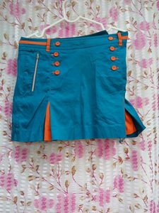 Blue Skirt with Orange Accents
