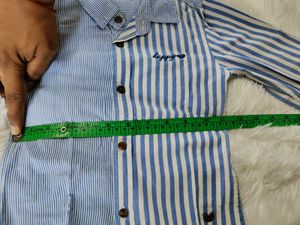 Boys Blue Striped Button-Up Shirt