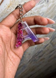 Letter A Resin Keychain with Dried Flowers