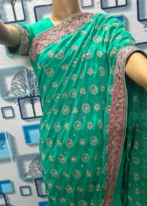 Saree blouse Flourescent green kasab full work