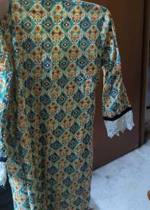 Designer Printed long Kurta with Lace Cuffs
