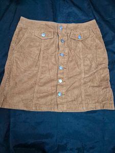 Tan Corduroy Button-Up Skirt/Y2K