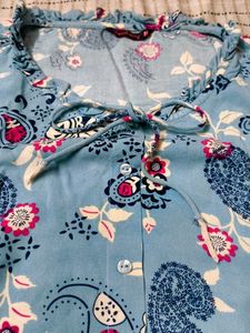 Blue Paisley Print Button-Up Blouse