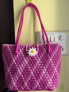 Handmade Pink & White Tote Bag