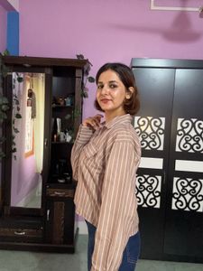 Striped Brown Button-Up Shirt