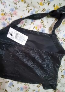 Textured Black Halter Neck Top