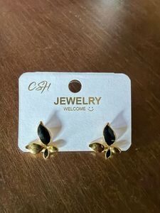 Elegant Gold &amp; Black Butterfly Earrings