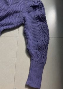 Purple Puff Sleeve Knit Sweater