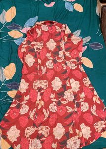 Red floral A‑line dress with straight
