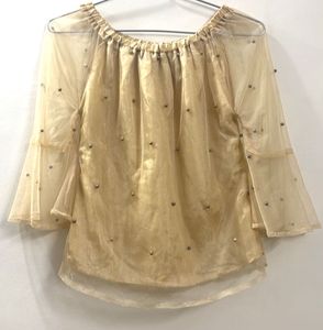 Sheer Beaded Bell Sleeve Top