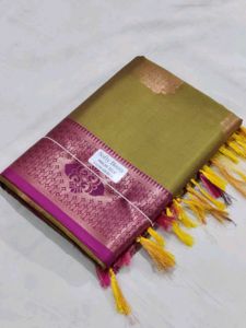 New Trendy Olive Green Malai Silk Saree
