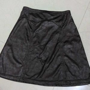 Grungy Faux Leather A-Line Skirt