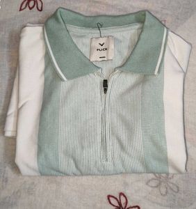 “Premium Sage Green Colour-Block Polo T-shirts