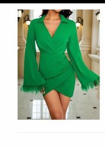 Green Feather Trim Wrap Dress BRAND NEW