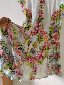 Tropical Floral Print Button-Up Dress