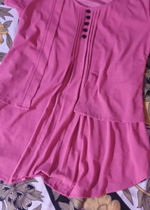 Pink Pleated Short Sleeve Top