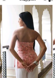 PEACH FLORAL STRAPLESS TOP