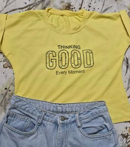 Yellow "Thinking Good" Graphic Tee