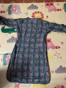Women's Teal Floral Print Short Kurta