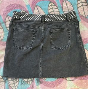 Edgy Studded Denim Mini Skirt