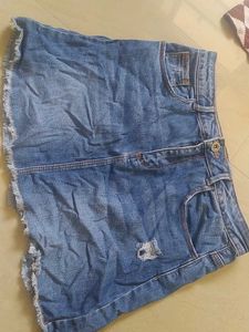 Cute Brown &amp; White Argyle Crop Top &amp; Denim Skirt S