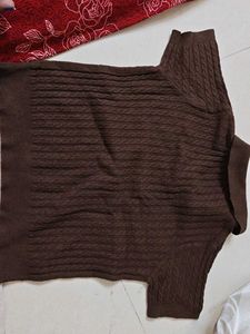 Women's Brown Cable Knit Polo Shirt