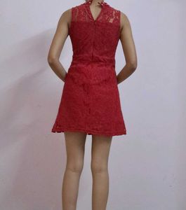 Red Lace V-Neck Dress with Choker