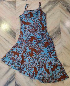 Cute Blue & Brown Floral Print Dress 🩵🤎