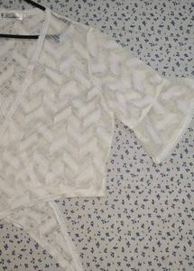Sheer White Cropped Blouse(wrap around)